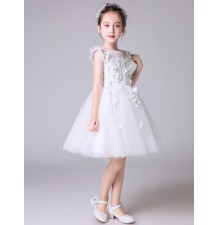 Flower girl formal dress embroidered white 100-160 cm