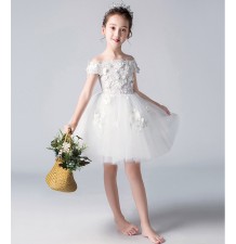Robe avec broderies blanche fille-demoiselle d'honneur 100-160cm