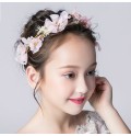 Decorated pink flowers little girl headband  for ceremonies