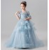 Flower girl blue long formal dress with train