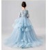 Robe longue bleu avec train de cérémonie fille