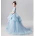 Robe longue bleu avec train de cérémonie fille