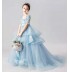 Flower girl blue long formal dress with train