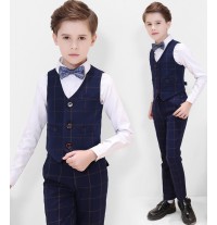 Completo cerimonia bambino / ragazzo 4 pezzi blu a quadri 100-170cm