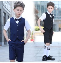 Ensemble de cérémonie d’été pour enfant / garçon 4 pièces bleu noir