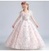 Vestito lungo ricamato con fiorini rosa per bimba damigella