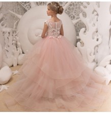 Customized pink flower girl formal dress