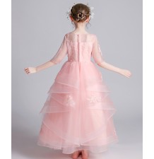 Flower girl formal long dress pink 110-160cm