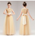 Vestito cerimonia bimba ragazza damigella giallo Lunghezza alla caviglia 110-160cm