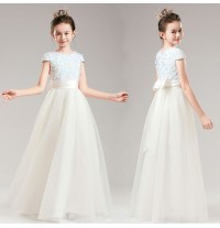 Robe blanc de cérémonie fille-demoiselle d'honneur ongueur à la cheville