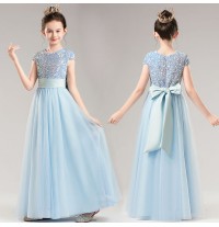 Robe bleu clair de cérémonie fille-demoiselle d'honneur ongueur à la cheville