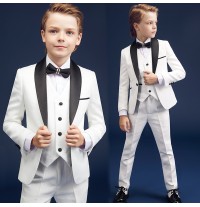Completo Cerimonia bimbo ragazzo Jacquard 5 pezzi bianco