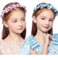 Decorated pink or blue flowers girl headband