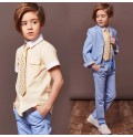Completo bambino / ragazzo 4 pz 110-150cm abito blu + camicia beige