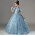 Vestito cerimonia lungo ricamato con farfalla blu per bimba damigella