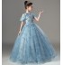 Vestito cerimonia lungo ricamato con farfalla blu per bimba damigella
