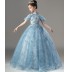 Flower girl formal dress embroidered with blue butterflies