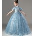 Vestito cerimonia lungo ricamato con farfalla blu per bimba damigella