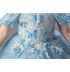 Vestito cerimonia lungo ricamato con farfalla blu per bimba damigella