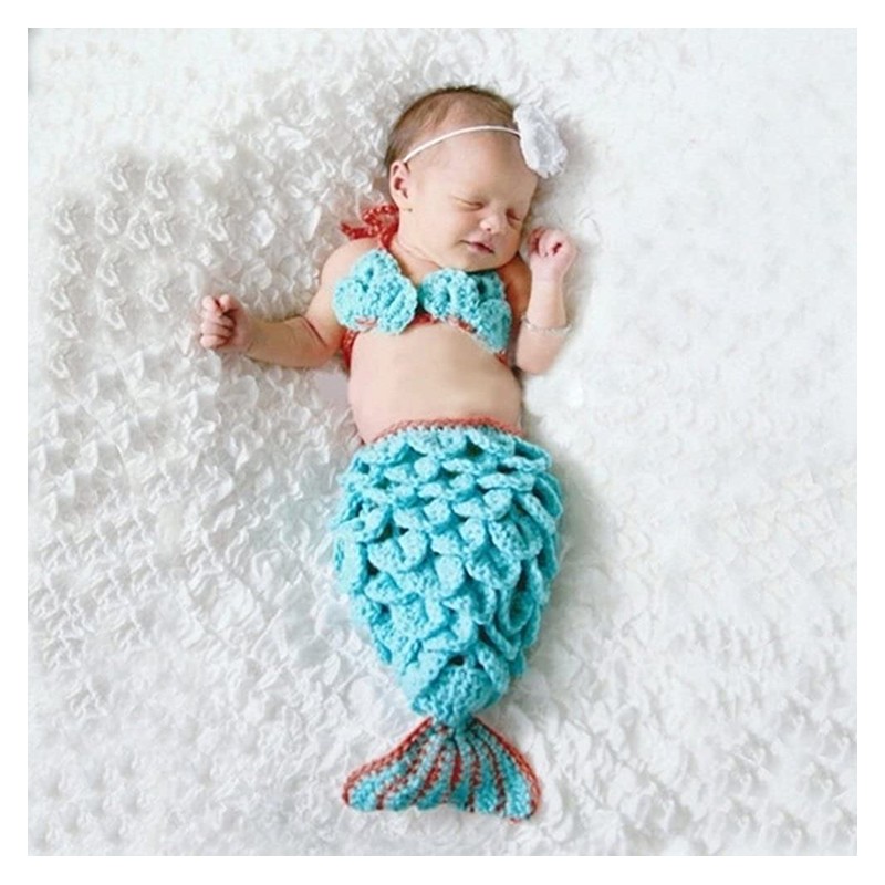 Knit baby costume Mermaids 3 pieces set red blue